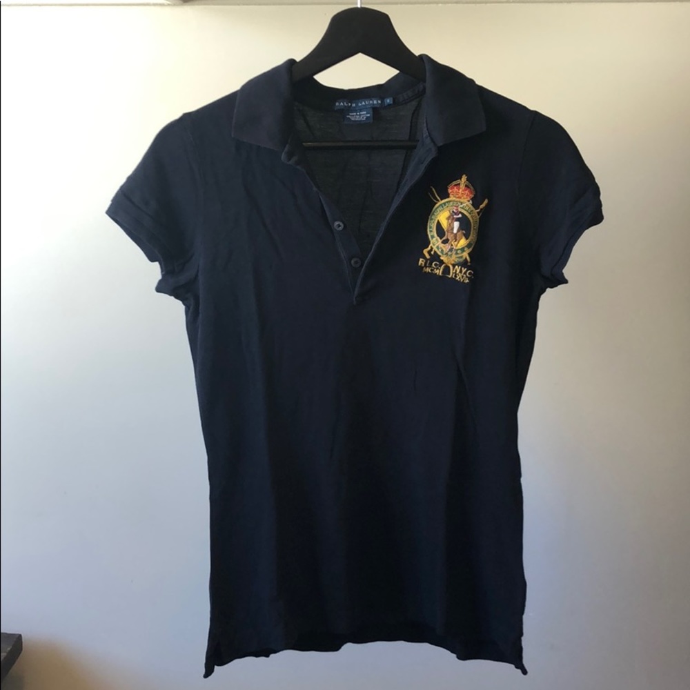 New Ralph Lauren embroidered logo 100% pima cotton v-neck collared polo shirt